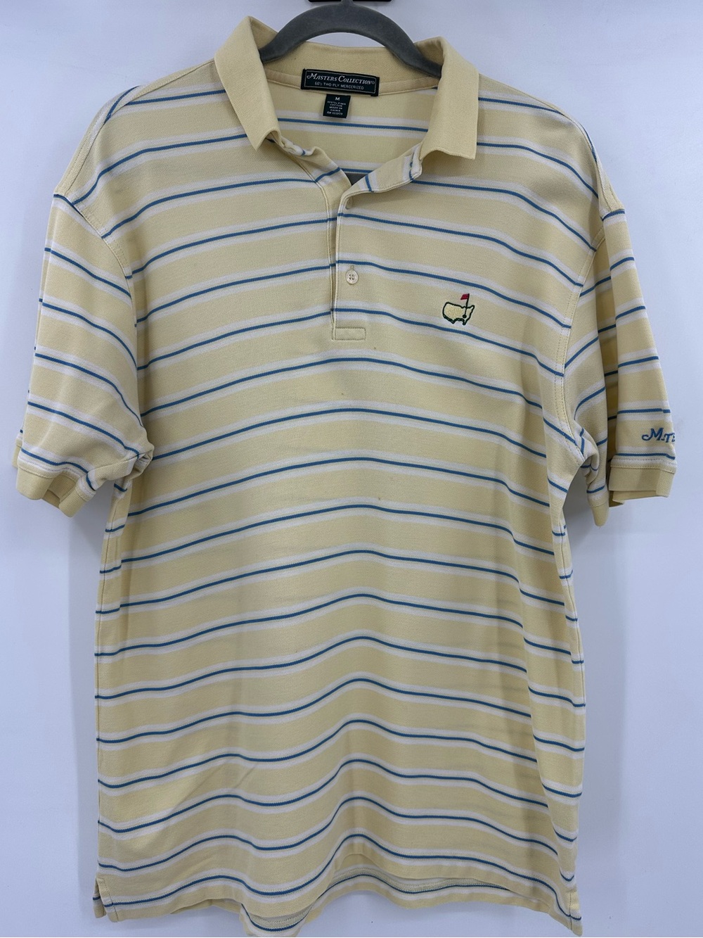 Masters Collection Golf Yellow, Blue, And White Stripe Polo Shirt